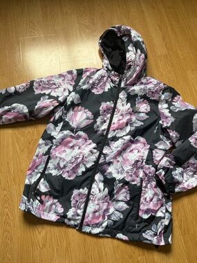 New Balance Floral Hooded Windbreaker in Purple, White, Black